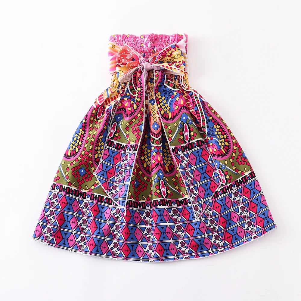 Summer Girls New Floral Dress Sling Ruffles Bohemian Beach Princess Dresses for Girl Clothing  2 6 8 12 Years With Necklace Gift