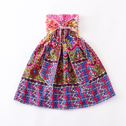 Summer Girls New Floral Dress Sling Ruffles Bohemian Beach Princess Dresses for Girl Clothing  2 6 8 12 Years With Necklace Gift