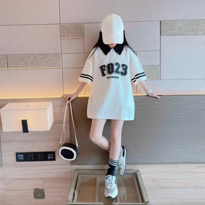 2026 Girls Summer Short Sleeve Polo Style Shirt Loose Fit Cotton Casual Top for Big Kids Trendy Cute Fashion Tee New Arrival
