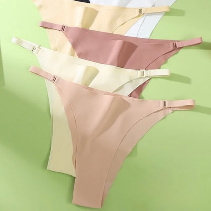 4Pcs/Set Women Ice Silk Low Rise Briefs with Decorative Side Buckle Sexy Brazilian Panties Seamless Underwear Lingerie S-XL