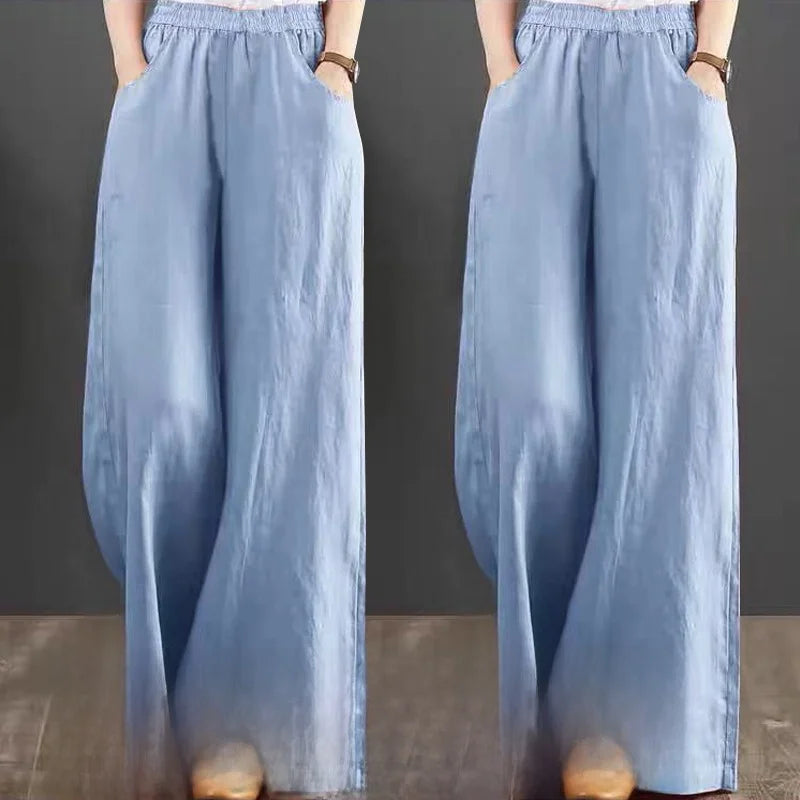 High Waist Wide Leg Pants Women's Casual Loose Cotton Linen Spring Summer Long Trousers Large Size Comfortable Drapey Style