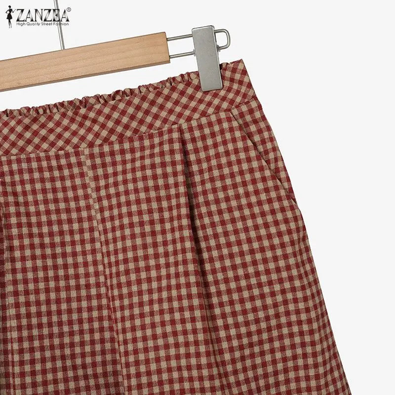 ZANZEA Woman Summer Gingham Short Sets V-Neck Sleeveless Tops & Elastic Waist Shorts 2 Pieces Sets Casual Daily Suits Outfit 3XL