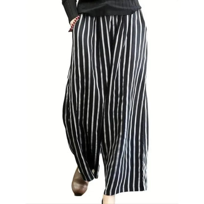 Plus Size 1XL-5XL Women Summer Pants Women'S Striped Wide Legs Show A Slimming ﻿