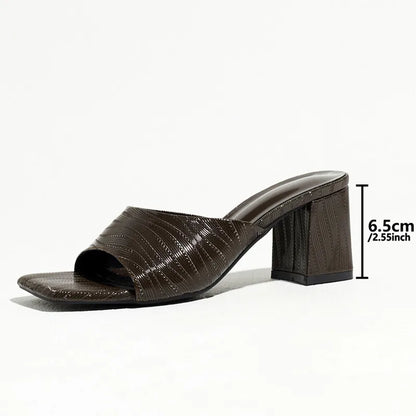 Novelty Striped Detail Mules Sandals Women Fashion Chunky Heel Slippers for Ladies Elegant Women Shoes Summer Slide Sandals