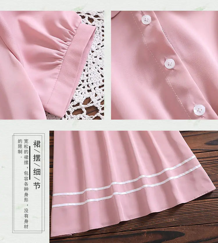 2026 Summer Peter Pan Collar Kids Girls A-LINE Short Sleeve Princess Teenager Bow Striped Dresses JK Student 4 8 9 10 12 14 Year