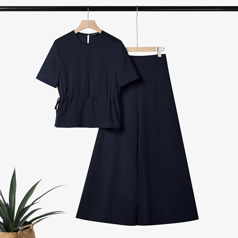 ZANZEA Fashion Women 2 Pieces Sets Summer Office Outfits Casual O Neck Short Sleeve Drawstring Blouse Pants Sets Solid Tracksuit