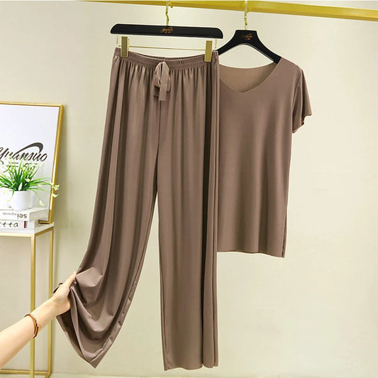 two piece set women top and pants Summer 2 piece sets womens outfits vacation 2026 new collection wide leg pants elegant casual