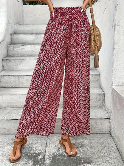 Spring Summer Women Elegant Wide Legs Pants Casual Vacation Beach Print Trousers Office Lady Loose High Waist Pants