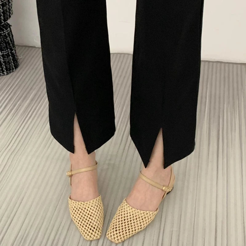 Retro Mesh Hollowed Women Sandals Fashion Back Strap Buckle Wedge Sandals Woman Comfortable Breathable Non-slip Slide Sandals