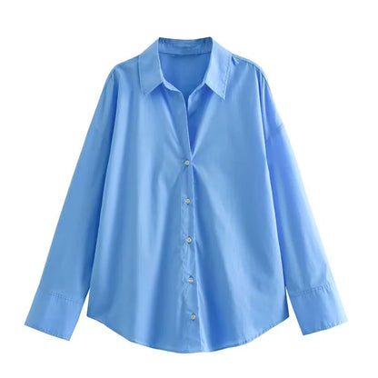 ETJ 2025 women's spring new europe-american fashion striped long sleeve lapel loose version poplin shirt multi-color selection