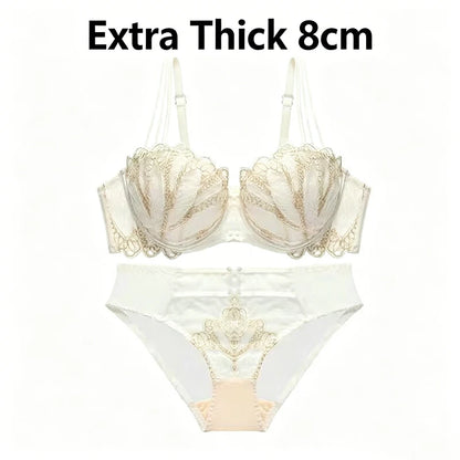 Women's Sexy Half-Cup Bra 1/2 Cup Gathering Soft Steel Ring Push-Up Lace Comfortable Underwear Set 8CM