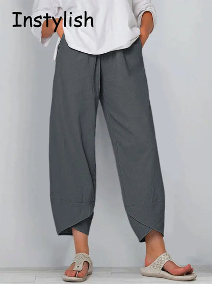Vintage Cotton and Linen Loose Harem Pants Casual High Waist Wide Leg Trousers Women Harajuku Printed Baggy Pants Oversized