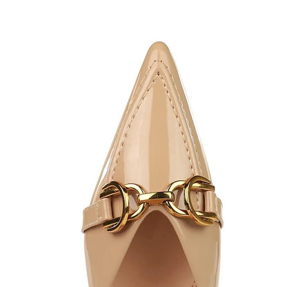 Luxury Metal Buckle Women Flats Lady Sexy Evening Party Shoes Patent Leather Flat Shoes Women Sharp Pointed Flat Heel Shoes 2026