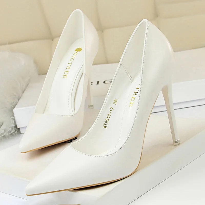BIGTREE Shoes Women Pumps Pu Leather High-heeled Shoes Fashion Wedding Shoes Stiletto Heels Sexy Party Shoes Large Size 42 43