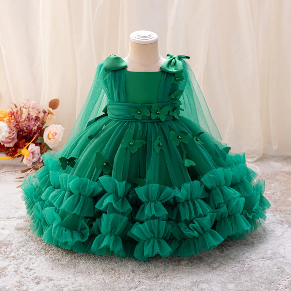 HETISO Baby Girls Princess Dress Butterfly Petal Tutu Party Prom Gown Kids Birthday Bridesmaid Wear 1-6 Years