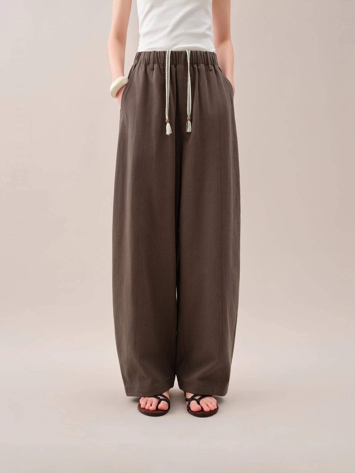 FSLE【Premium Series】2026 Summer Women's Arc Leg Relaxed Fit Wide Leg Pants with Elastic Waist - Casual Comfort for Daily Wear