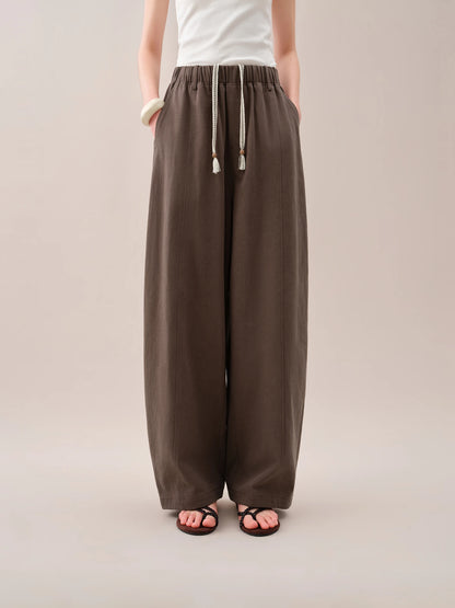 FSLE【Premium Series】2026 Summer Women's Arc Leg Relaxed Fit Wide Leg Pants with Elastic Waist - Casual Comfort for Daily Wear