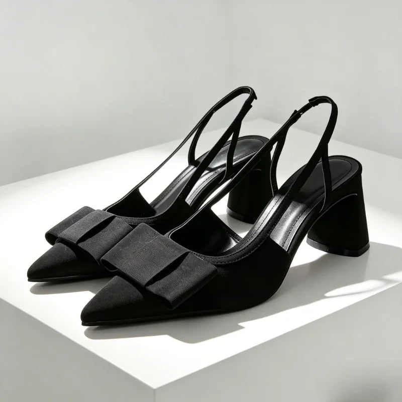 Luxury Designer Chunky Heel Women Pumps Sexy Pointed Toe Patent Leather Heeled Sandals Elegant Bow Decoration Heels for Ladies