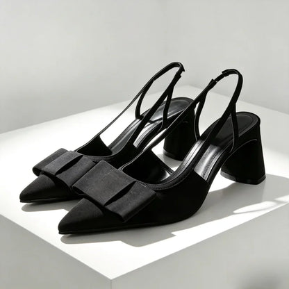 Luxury Designer Chunky Heel Women Pumps Sexy Pointed Toe Patent Leather Heeled Sandals Elegant Bow Decoration Heels for Ladies
