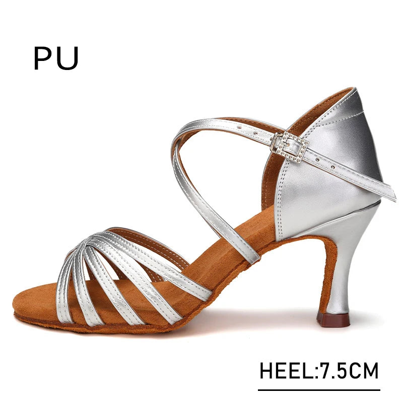 SWDZM Women Latin Dance Shoes High Heels Tango Party Dance Shoes For Girls Ladies Satin Salsa Sandals Dancing Ballroom Shoes