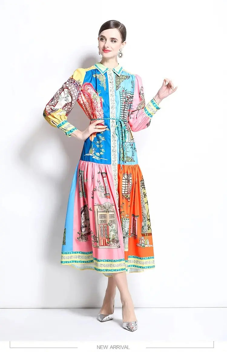 ZAROY French Court Style Long Sleeve Dress Luxury Vintage Lapel Midi Dress Women Elegant Button-up Belted Party Dress Vestidos