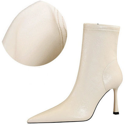 BIGTREE Shoes White Women's Boots Side Zipper Leather Boots High Heels 9 Cm Spring New Ladies Ankle Boots Stilettos Short Boots