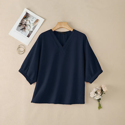 ZANZEA Contrast-Stitch V-Neck 3/4 Lantern Sleeve Blouses for Woman Casual Loose Pullover Tops Summer Daily Casual Blusa de Mujer