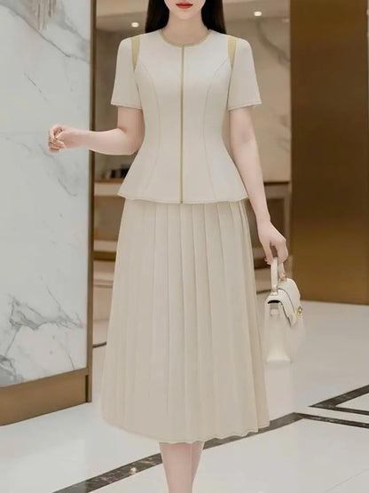 Elegant Summer OL Work Dress Sets 2026 ZANZEA Office Women 2 Piece Sets Short Sleeve Blouse Pleated Skirt Suit Patchwork Outfits