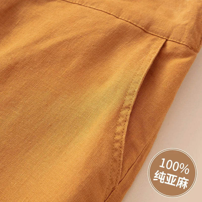 Women's 100% Pure Linen Wide-Leg Pants Loose Drape Ankle Length Summer Thin Straight-Cut Casual Trousers