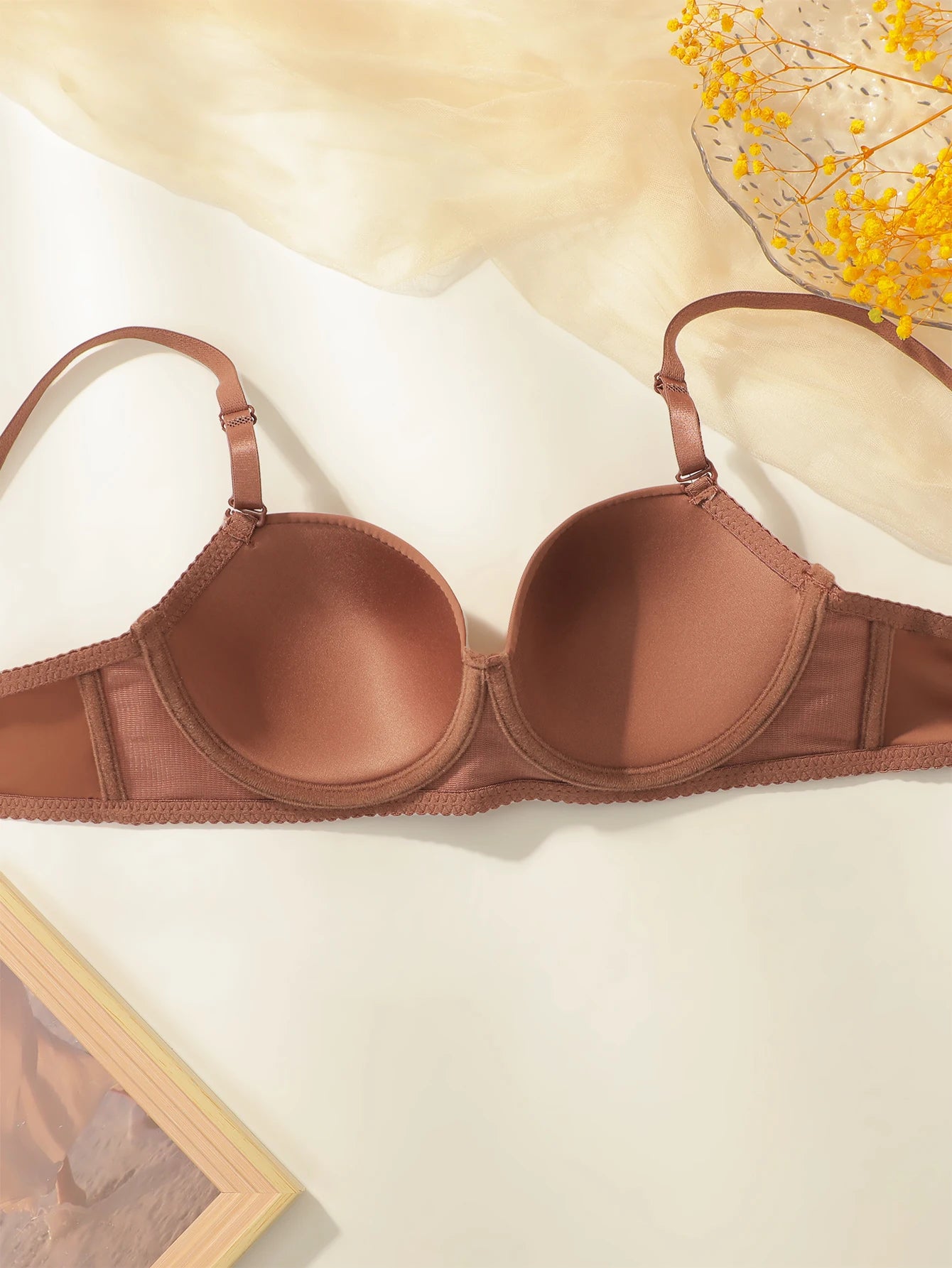 Women’s Pure Color Underwire Bra & Panty Set  Push Up T-Shirt Bra Full Cup with Side Support Everyday Comfort Lingerie Set J2611