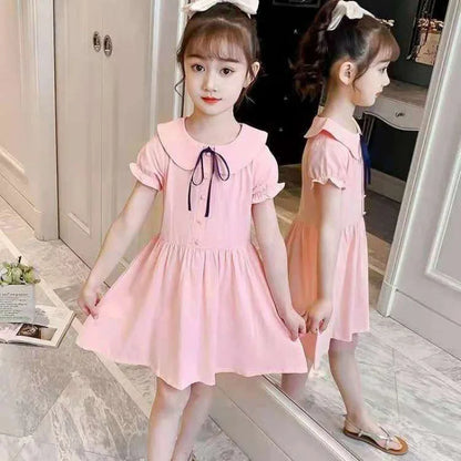 2026 new teenager Summer Kids girls bow Fold Dresses Formal Princess Children braces maid skirt party 4 8 9 5 6 10 12 13 Years