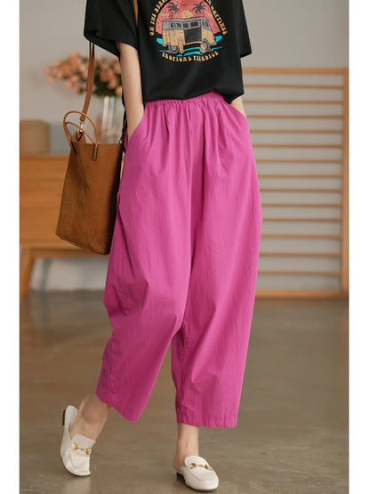Summer New Cotton Linen Harem Pants Women Simple Artistic Pure Color Casual Versatile Nine Points Slimming Trousers
