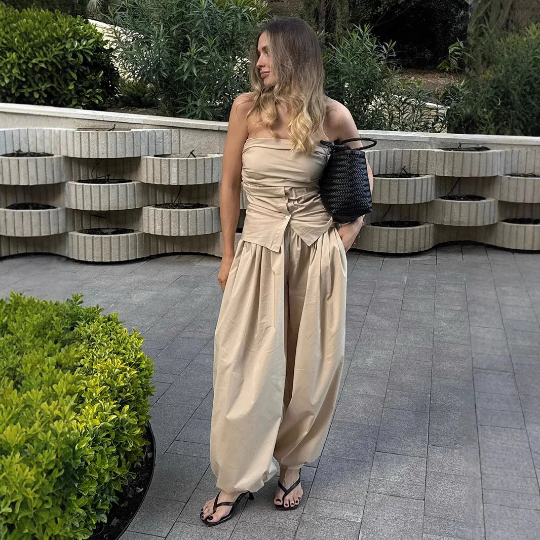 2026 Autumn Womens 100% Cotton Loose Lantern Style Wide Leg Pants Street Style Casual Lazy Pants Fashion Trousers Black