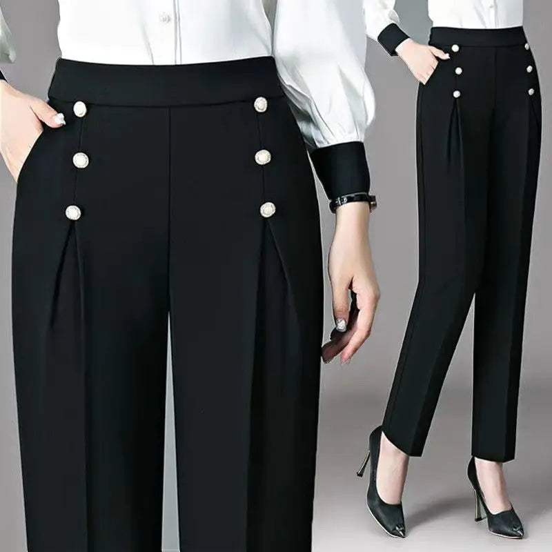 Office Lady Thin Casual Suits Pants Korean Fashion Spring Summer Streetwear Elastic High Waist All-match Solid Women Trousers
