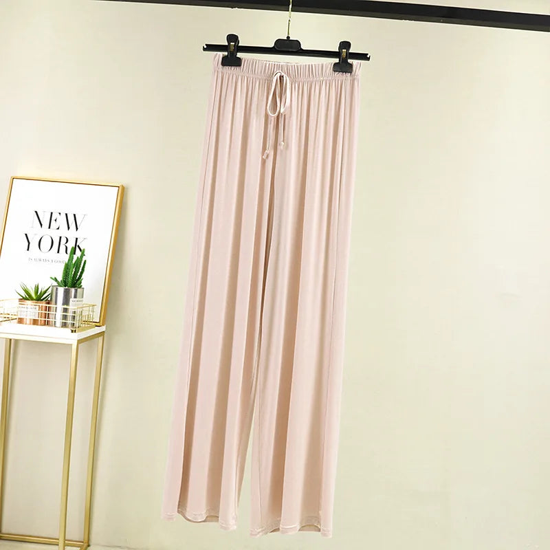 Summer Women's Modal Trousers Causal Loose straight long pants High waist Thin soft elastic Homewear pants full length Slacks