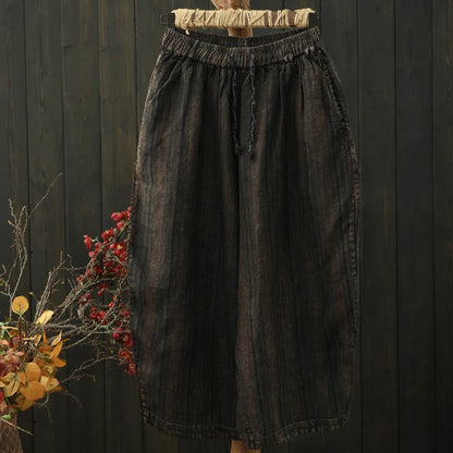 100% Linen Women Casual Harem Pants New 2026 Summer Vintage Style Striped Loose Comfortable Female Ankle-length Pants M2406