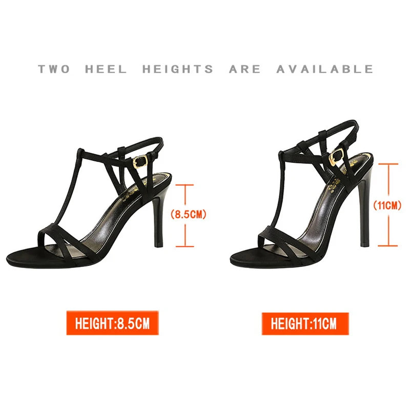 BIGTREE Shoes Summer High-Heeled Sandals Women Sexy High Heels Stiletto 8 cm And 11cm T-shaped Buckle Strap Women Sandals Shoes