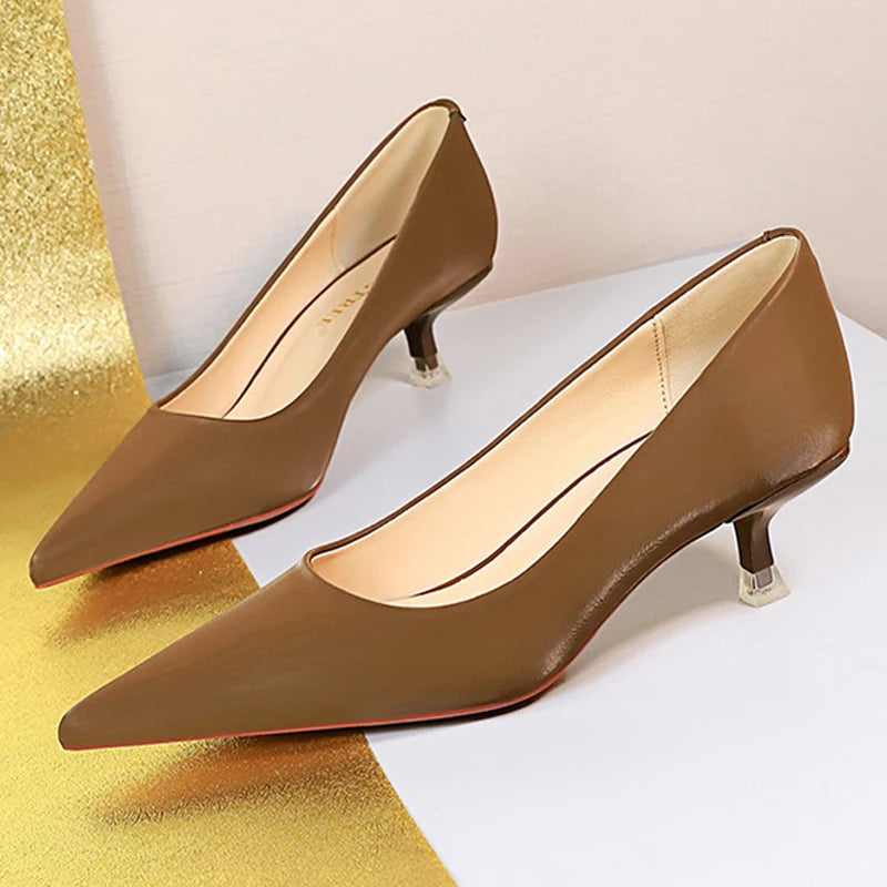 BIGTREE Shoes Women 4.5 Cm Heels Pointed Toe Woman Pumps Fashion Kitten Heels Large Size 34-43 Sexy Mid Heeled Female Shoes 2026