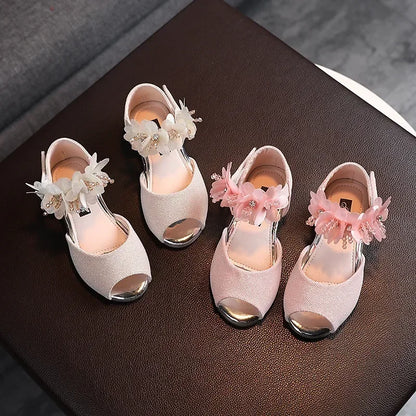 2026 Summer Girls Rhinestone Flower Shoes Low Heel Flower Wedding Party Dress Pump Shoes Princess Shoes For Kids Toddler