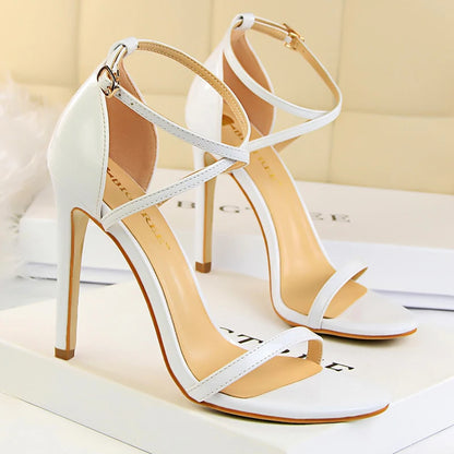BIGTREE Shoes Pumps Open Toe High Heels Patent Leather Women Heels Stiletto 11 Cm 7.5cm Summer Heels Sandals Women Party Shoes
