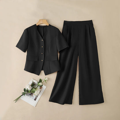 2026 ZANZEA Women Summer V Neck Short Sleeve Blouse Pant Sets Solid OL Work Outfits 2 Pieces Sets Fashion Wide Leg Trousers Suit