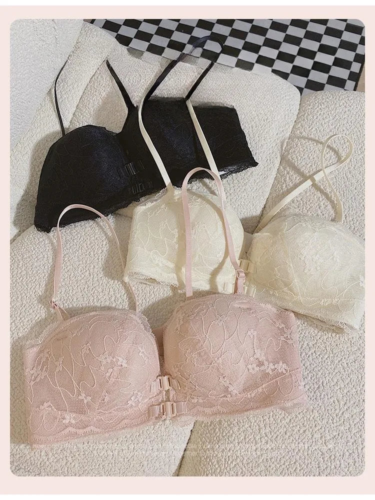 Push Up Padded Bra Set Small Bust - Front Closure Strapless Sexy Lingerie with Fashionable Back Design Comfort Fit Everyday Wear