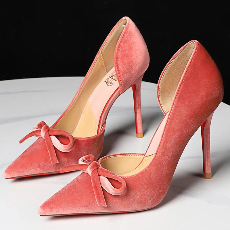 Luxury Women Pumps Bowknot High Heels Women 7.5 cm 10 cm Stiletto Sexy party shoes Velvet Ladies shoes Women Wedding shoes 2026