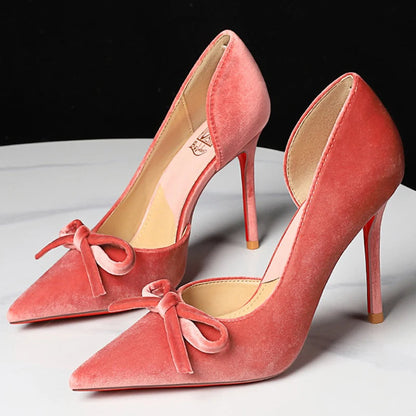 Luxury Women Pumps Bowknot High Heels Women 7.5 cm 10 cm Stiletto Sexy party shoes Velvet Ladies shoes Women Wedding shoes 2026