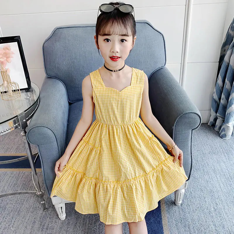 Backless Plaid Skirt Dresses Girls From 8 To 14 Years Holiday Dress 2025 Sets for Children Teen Girl Clothes Kid's Elegant Pink