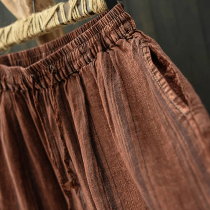 100% Linen Women Casual Harem Pants New 2026 Summer Vintage Style Striped Loose Comfortable Female Ankle-length Pants M2406
