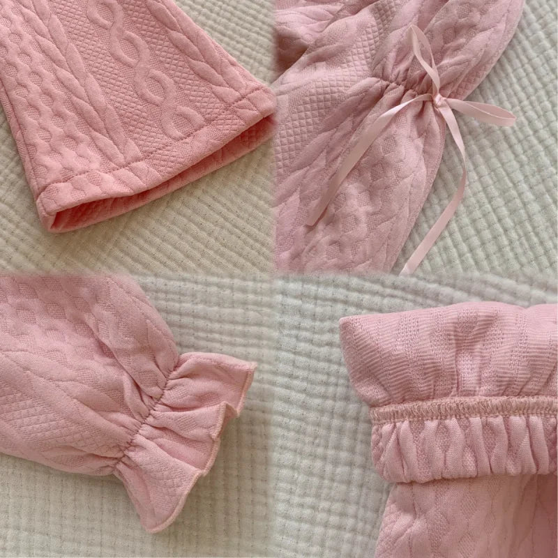 2026 Autumn New Children Long Sleeve Clothes Set Girls Cute Bow Loose Tops + Flared Trousers 2pcs Suit Kids Girls Outfits