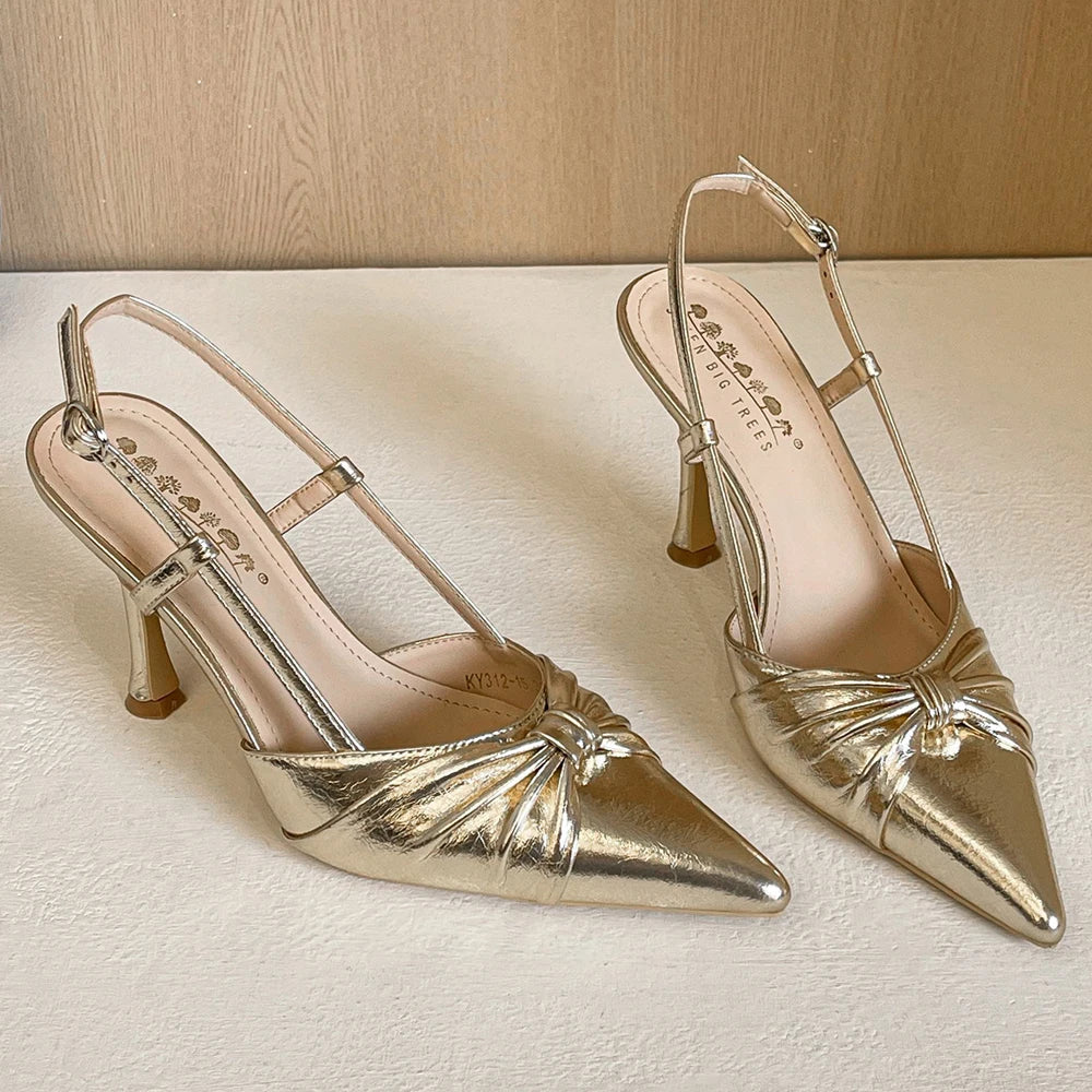 BIGTREE Shoes New Bowknot High Heels Pointed Tip Women Pumps Summer High-Heeled Sandals Women Shoes Buckle Stiletto Heels 9 Cm