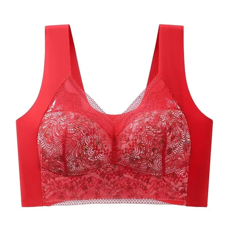 1pcs Womens Seamless Ice Silk Full Cup Bras No Steel Ring Support Lace Bralette Large Size Brassiere Comfort Ventilate Underwear