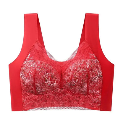 1pcs Womens Seamless Ice Silk Full Cup Bras No Steel Ring Support Lace Bralette Large Size Brassiere Comfort Ventilate Underwear